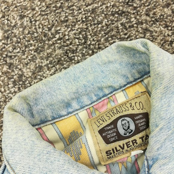 Vintage Levi's SilverTab Jacket Denim Aztec Southwestern Tribal Mens Medium - Picture 12 of 16